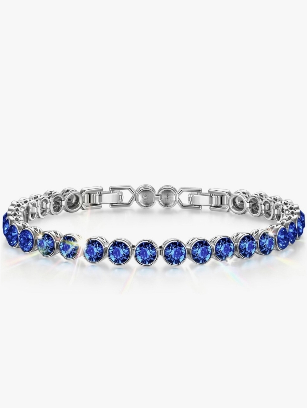 Sterling Silver Blue Saphire Tennis Bracelet Made With Swavorski Crystals